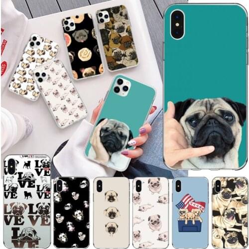 YJZFDYRM Cute Animal Pug Dog Black Cell Phone Case for iPhone 11 pro XS MAX 8 7 6 6S Plus X 5S SE 2020 XR cover