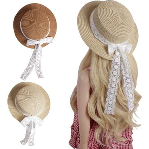 Childrens straw hat summer outing sunscreen dome sun hat girls lace princess hat outdoor baby beach hat wholesale