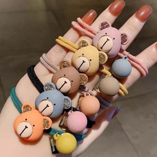 Cartoon Bear Elastic Ropes Ties Colorful Hair Band For Women Crystal Hair Accessories For Girls Rubber Hairbands Hair Scrunchies