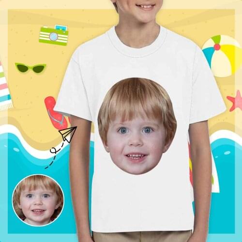 Custom Face Photo Big Head Kids All Over Print T-shirt Personalized Design Summer Casual Top Polyester Unique Gift For Children