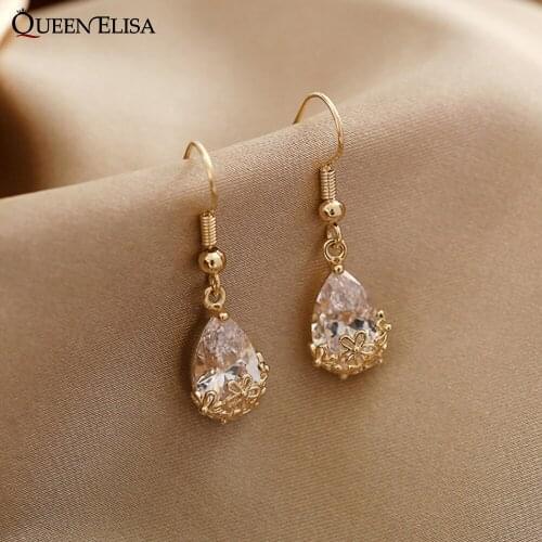 Zircon Geometric Dangle Earring Water Drop Metal Earrings Gold Korean Crystal Flowers Earrings for Women Jewelry 2020 Wholesale