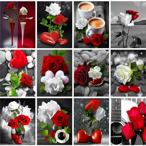 HUACAN Diamond Painting New Black And Red 5D DIY Diamond Embroidery Sale Flower Rose Rhinestones Mosaic Handmade Gift