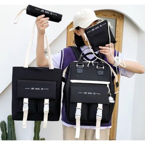 4-piece Fashionable Womens Backpack Canvas Large Capacity School Bags for Teenager Girls Mochila School Backpack