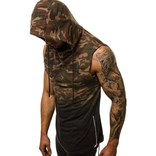 Men Bodybuilding Tank Tops 2021 Summer 3D Printed Grandient Sleeveless Hoodies Man Casual Camouflage Hooded Vest Plus Size 3XL