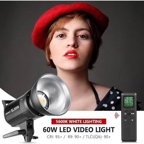 Neewer SL-60W LED Video Light White 5600K Version,60W CRI 95+,TLCI 90+ with Remote Control + Reflector+Lighting Bowens Mount