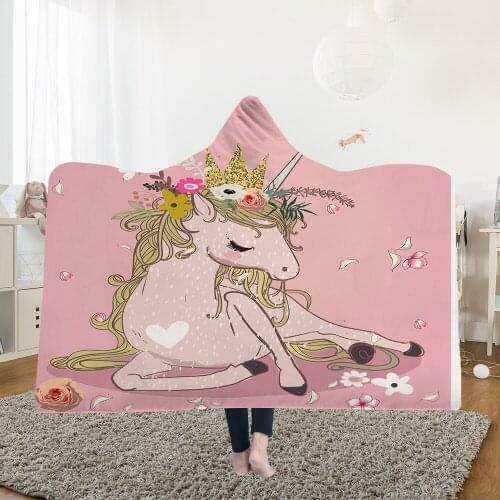 Hooded Blankets Magic Hat Blanket Thick Double-layer Plush 3D Digital Printing Animal Series Flamingo Elephant unicorn Leaves