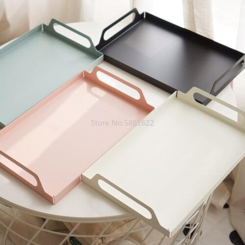Nordic Rectangular Metal Storage Tray Desktop Cosmetic Tray Dessert Snack Plate Jewelry Display Tray for Kitchen Home Decoration