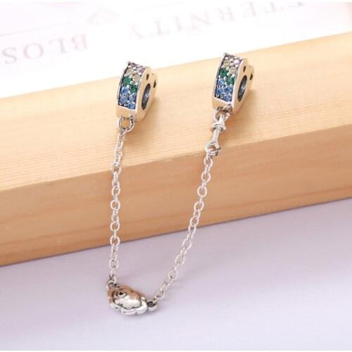 S925 DIY Jewelry Multi-Colored Arcs of Love Safety Chain Charm fit Lady Bracelets & Bangles Pave Crystals