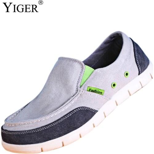 YIGER Mens casual canvas shoes man loafers big size Wide foot non-slip cloth shoes male slip-on Soft light leisure shoes