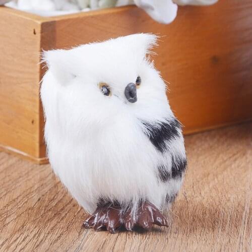 Bird Ornament Decoration Adornment Simulation 5*4.5*7cm for Home Decor Gift Kiwarm Cute Lovely Owl White Black Furry Christmas