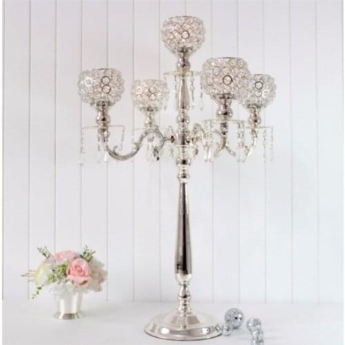 H76cm Crystal Table Centerpiece Bling Silver Wedding Candelabras Party Decoration