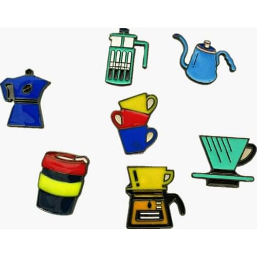 X148 Cartoon Cute Coffee Hand Rush Aeropress Cup Metal Brooch Pins Button Pins Jeans Bag Decoration Brooches Gift Wholesale
