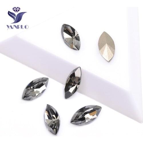 YANRUO 4200 Navette Black Diamonds Horse Eyes Sew On Claws Rhinestones DIY Gems Strass Crystals K9 Crystal Stones For Clothes