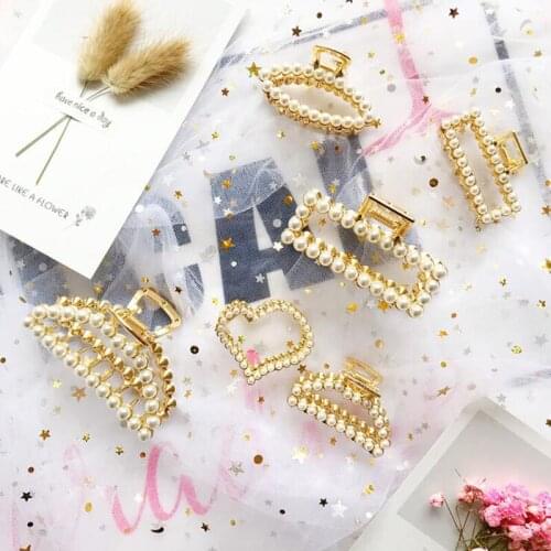 1 pieces New Style Boutique Rhinestone Women Hair Claws Fashion Alloy Imitation Pearl Girls Hair Clips Wedding Hair Accessories