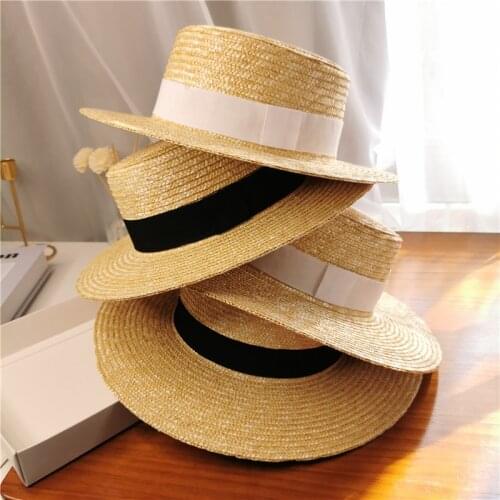 2020 pop RAFFIA Hot Summer Womens Boater Beach Hat Female Casual Panama Hat Lady Brand Classic Flat Straw Sun Hat Women Fedora