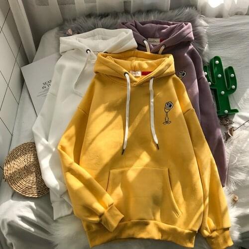 2020 Autumn And Winter Women Hoodie Plus Velvet Thickening Loose Casual Cartoon Printing Ins Drawstring Pocket Ladies Pullover