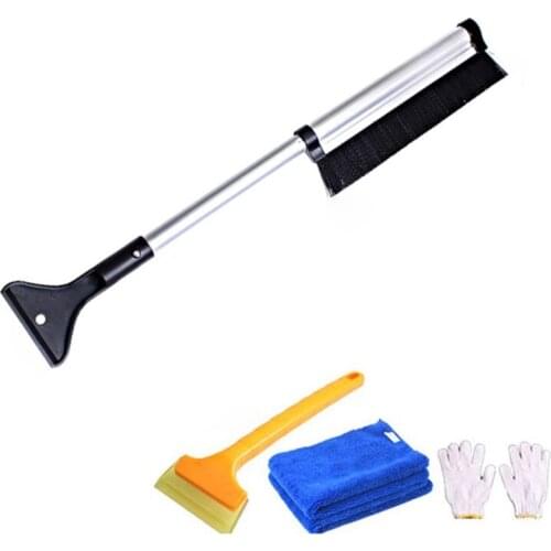 Winter Car Windshield Ice Scraper Glass Snow Brush Extendable Stainless Steel Snow Remover Cleaner Tool Broom+gloves+ towel set