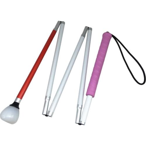 105-155cm,Aluminum Blind Cane with Pink Handle,Reflective Red, Folding Walking Stick for Blind People, Folds down 5 Sections