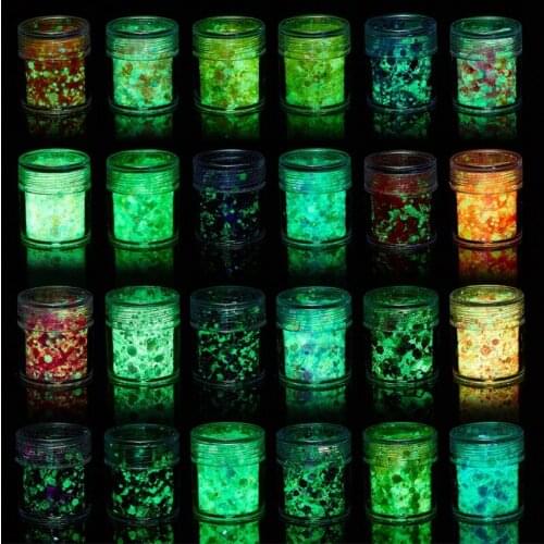 18/24 Color Glitter Powder Sequins Luminous Holographic Chunky Glitter Sequins for Resin Crafts Filler Nail Art Decor