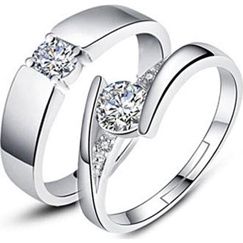 2Pcs/set Lover Adjustable Crystal Ring Ring Stainless Steel Fashion Jewelry Engagement CZ Ring Women Promise Gift Wholesale