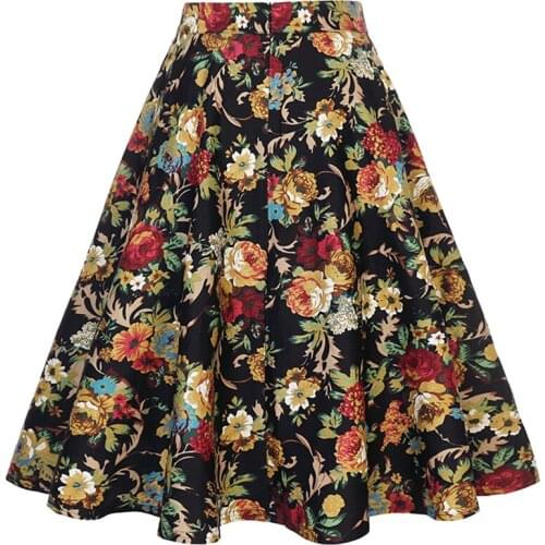 2021 High Waist Casual Summer Skirt A Line Women Flared Runway Midi Skater Fashion Cotton Swing Rockabilly Party Skirts Gothic