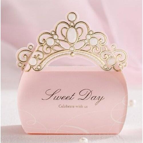 5Pieces/Lot New Creative Pink Wedding Candy Box European Crown Princess Handing Bag Wedding Packaging Gift Boxes