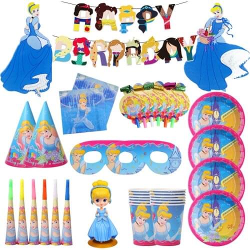 Disney Princess Cinderella Theme Girls Birthday Party Decoration Tablecloth Paper Cup Plate Baby Shower Supplies