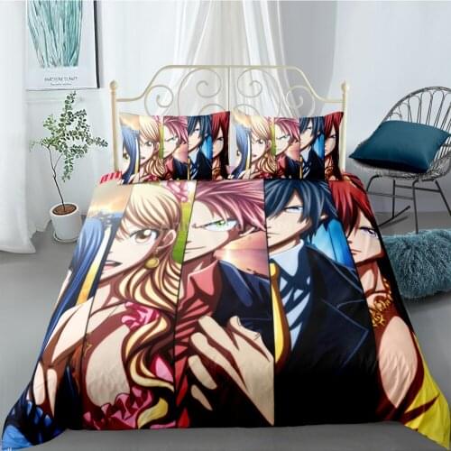 Kids Fairy Tail Bedding Set Anime Bed Linen Quilt Duvet Cover Sets Home Decor Twin Single Queen King Size Fashion Gift Cartoon