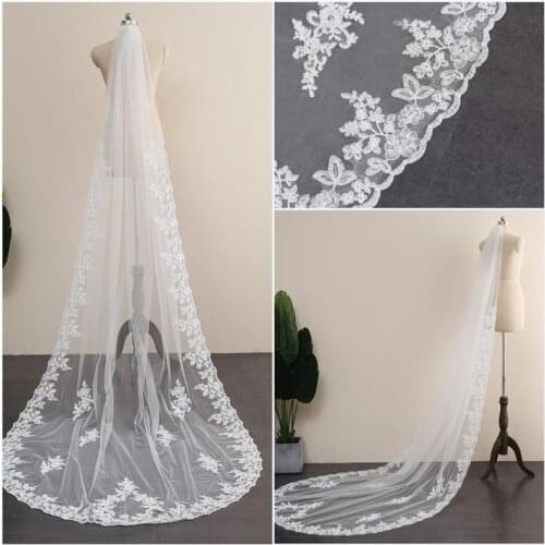 Long Lenth Wedding Veil,Lace Edge Wedding Veil,1 Tier Lace Around Veil ,Cathedral Wedding Veil With Blusher,Wedding Veil With Co