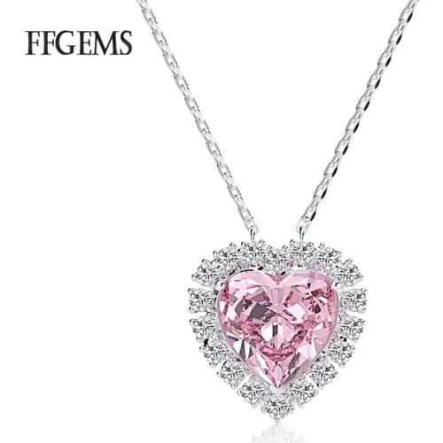 FFGems 100% 925 Sterling Silver Created Moissanite Sapphire Ruby Heart Pendent Necklace Fine Jewelry For Women Wedding Wholesale