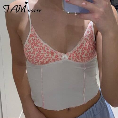 IAMHOTTY y2k Bow Solid Patchwork Leopard Womens clothing Cute Cami Tops Bustier Corset Summer Crop Top Female Cute Sexy