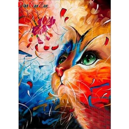 ParNarZar DIY 5D Anime Diamond Painting Full Square/ Round Cat And Flowers Home Decoration