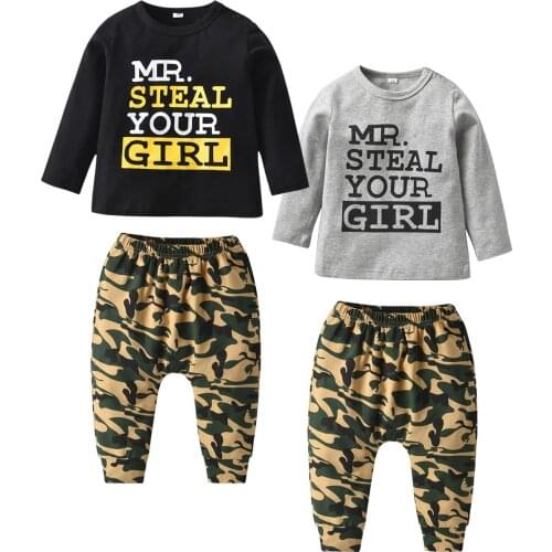 2PCS Baby Boy Clothing Sets Pullover Long Sleeve Tops+Printed Elastic Pants Autumn Infant Clothes Baby Toddler Clothes