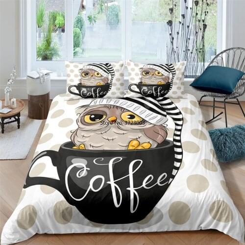 Cute Cartoon Owl Bed Cover Pillowcase Bedding Set Creative Fun 2/3 Piece Boys and Girls Bedroom Double Single King Queen Size