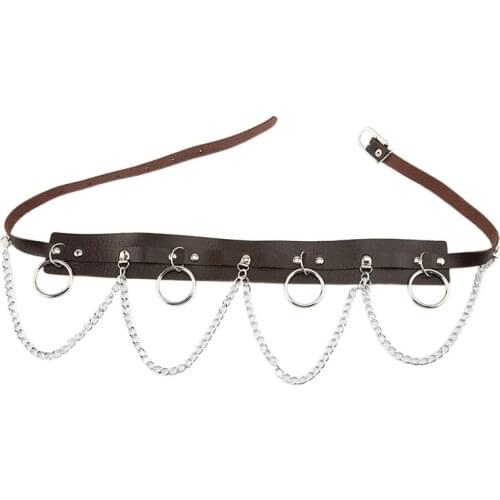 Leather Waist Chain Belt With Metal Ring Punk Fashion