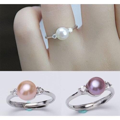Minimalist Simulated Pearl Rings for Women Silver Color Adjustable Open Finger Ring Charming Wedding Anniversary Jewelry Gifts
