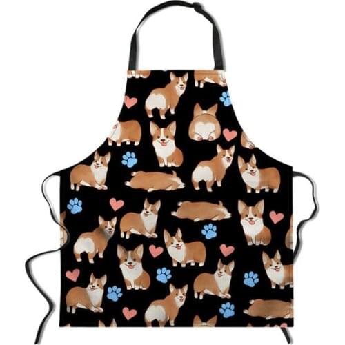 Cartoon Corgi Dog Print Adjustable Cooking Accessories Apron Cute Female Women Chef Kitchen Aprons Ladies BBQ Cleaning Tools