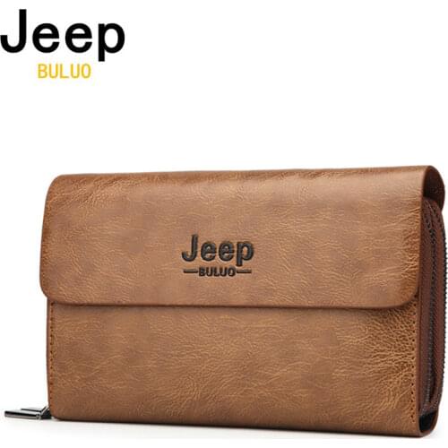 JEEP BULUO Men Clutch Bags Large Capacity Men Wallets Unisex PU Leather Long Purse Male Multifunction Wallet Passport Cover