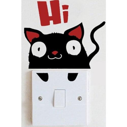 Cartoon surprised cat Switch Wall Sticker decals home decor kids room removable vinyl art living room decorative cute stickers