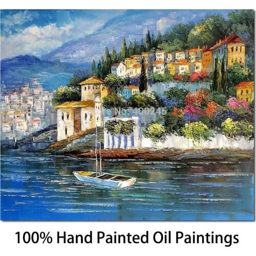 Landscape oil Painting Italy at Dusk The Mediterranean Decorative Art Seascape High quality 100%Hand painted