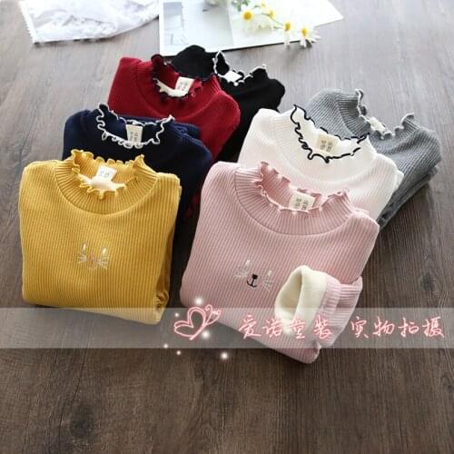 2020 New Autumn And Winter Arrival Girls Boys Thick Fleece Tee With Cartoon Design Kids Warm T-Shirt