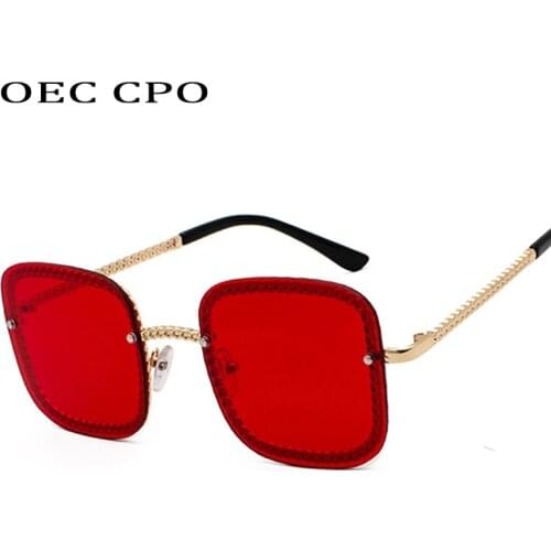 OEC CPO Unisex Luxury Rimless Sunglasses Women 2019 Fashion Famous Square Ladies Oversized Sun Glasses For Female Gafas O254
