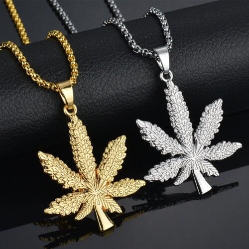Hip Hop Tree Leaf Necklace For Women Men Small Weed Herb Maple Leaf Pendants Necklaces Unisex Plant Jewelry