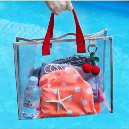 Clear PVC Tote Bag Transparent Waterproof Handbag Travel Beach Bag Reusable Shopping Bag Jelly Shoulder Bag