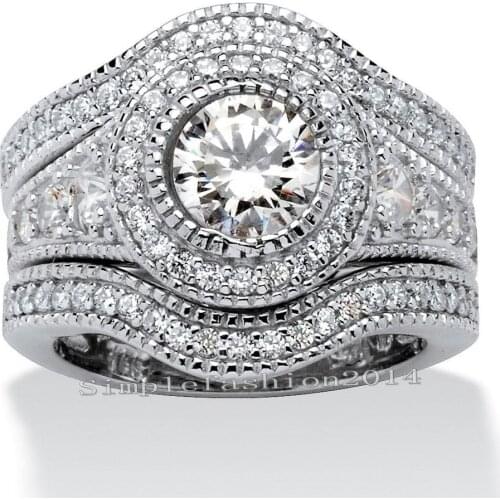 Size 5-11 Hot Sale Professional Wholesale 6mm 5A CZ 10KT gold filled Round Cut Simulated stones Wedding 3 IN1 Ring set choucong