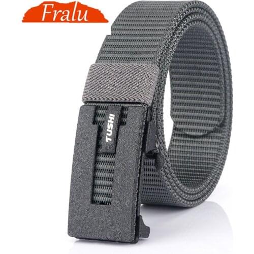 Brand Fashion Nylon Men Belt Alloy Automatic Buckle Casual Canvas Trousers Belt Tank Pattern New Designer Belts Male Waist Strap