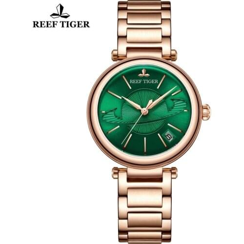 Reef Tiger/RT Top Brand Luxury Women Watch Rose Gold Green Exquisite Watches Designer Automatic Mechanical Watch reloj mujer