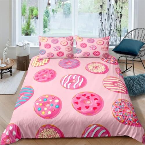 Luxury 3D Pink Donuts Print Home Living Comfortable Duvet Cover Set Pillowcase Kid Bedding Set Queen and King EU/US/AU/UK Size