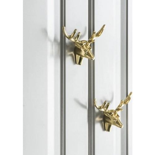 1Pc Solid Brass Deer Head Handle American Retro Golden Drawer Cabinet Door Cupboard Shoe Dresser Doors Knob Diy Furniture Pulls