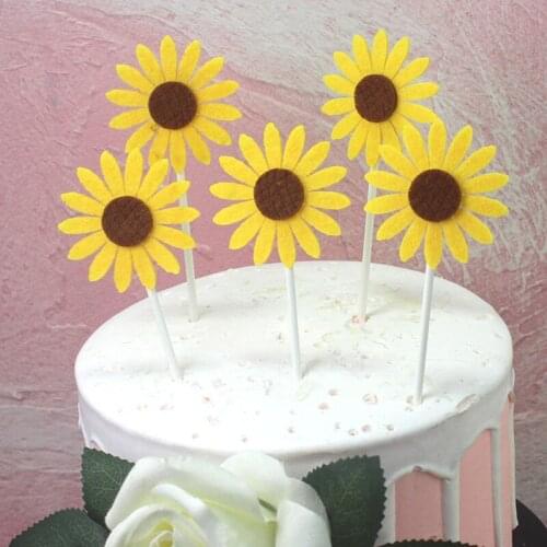 Sun Flower Cake Toppers Wedding Decoration Baby Happy Birthday Supplies Lovely Gifts Anniversary Valentines Day Dessert Decor
